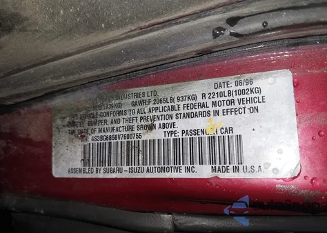 1997 Subaru Legacy Outback/Outback Limited из США, поврежденный, VIN 4S3BG6858V7600755